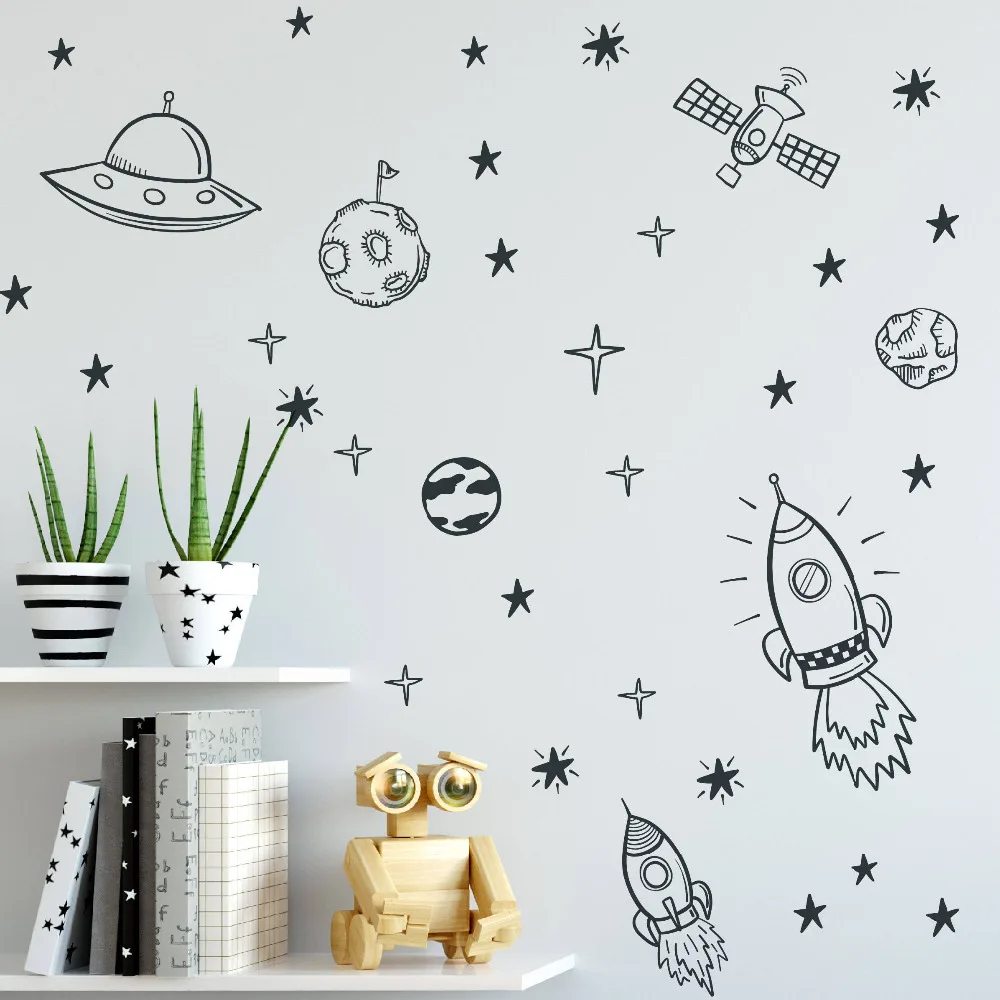 

Space Wall Decals For Boy Room Outer Space Nursery Wall Sticker Decor Rocket Ship Astronaut Vinyl Decal Planet Decor Kids H231
