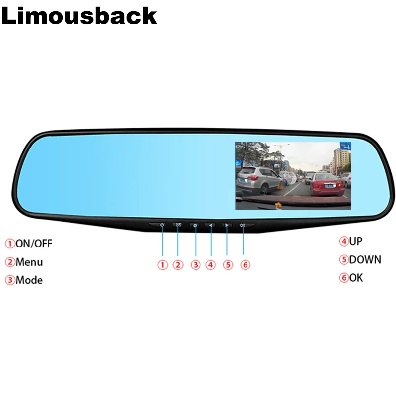 Limousback Full HD 1080P Автомобильная Dvr камера Авто 4 3 дюймов зеркало заднего вида
