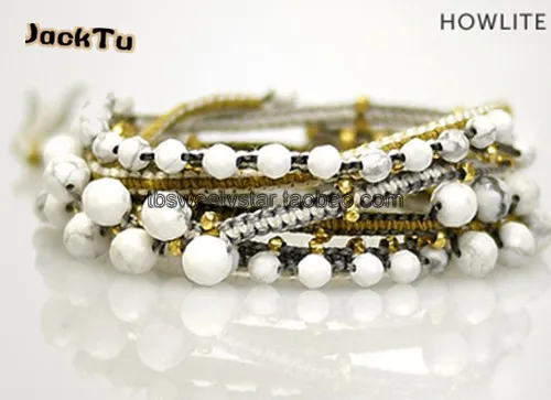 

gold nuggets mix howlite stone multi-color cotton bracelet for womman