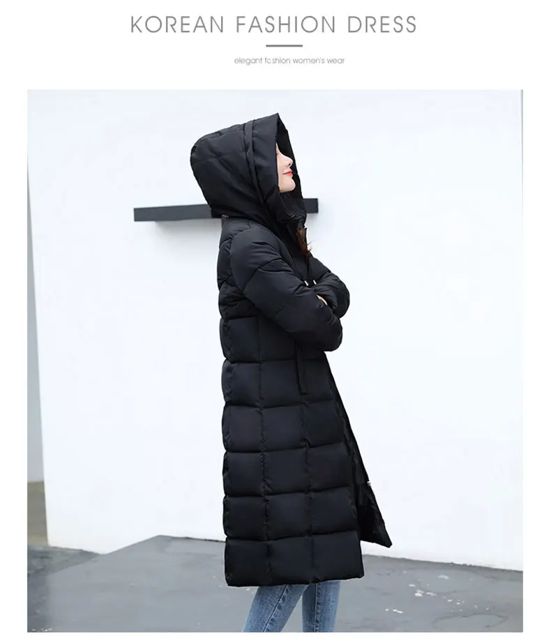 Модный зимний женский пуховик с свежей и простой ветрозащитной шляпой, длинное приталенное хлопковое пальто, женская зимняя одежда