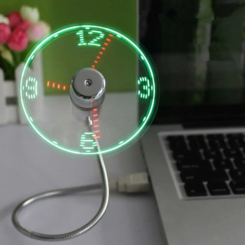 Светодиодный usb Часы Вентилятор красочный дисплей вентилятор Регулируемый USB