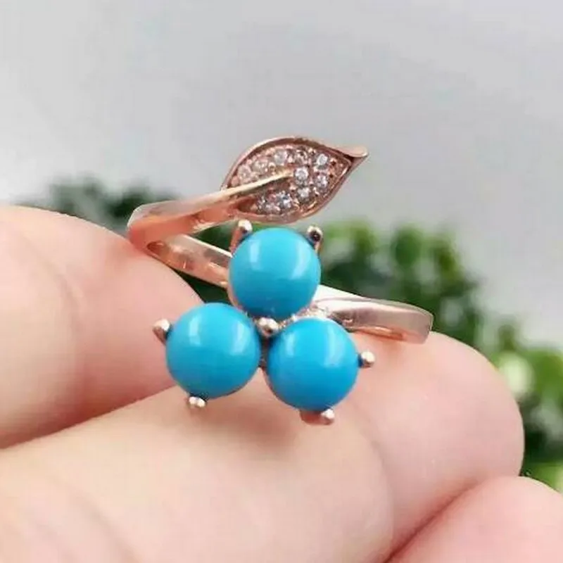 Женское кольцо из серебра 925 пробы с натуральным бирюзовым камнем | Украшения и