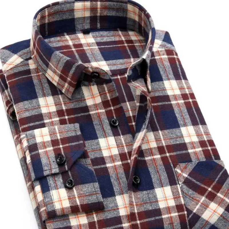 Мужские рубашки с длинным рукавом в английском стиле Camisa, клетчатые фланелевые удобные рубашки из чистого хлопка, облегающие топы, размер S-4XL - Цвет: brown