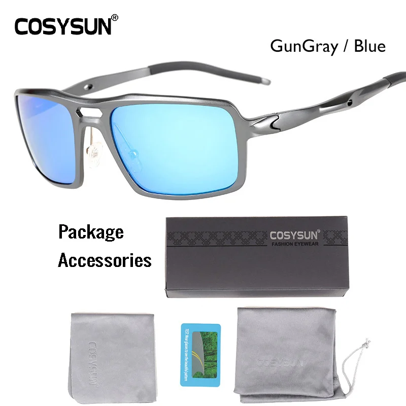 Gray Blue Brief PKG COSYSUN, брендовые поляризационные солнцезащитные очки для мужчин, для вождения, солнцезащитные очки, Полароид, фирменный дизайн, мужские солнцезащитные очки, Gafas de sol masculino 9612 - Цвет линз: Gray Blue Brief PKG