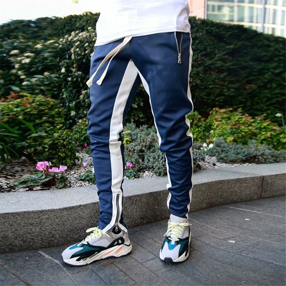 Stripe Joggers Штаны Для мужчин осень Повседневное спортивные штаны мужские туфли до лодыжки на молнии Узкие брюки одежда в стиле хип-хоп WG314
