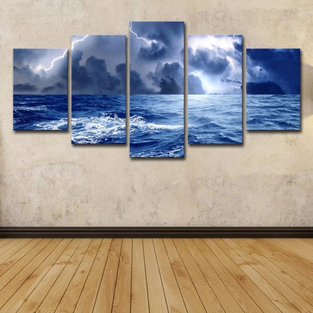 5 шт. большой современный океан море шторм молния холст печать художественная