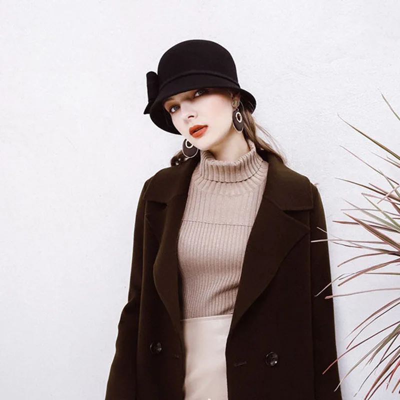 Новинка 2017 Женская осенне-зимняя кружевная короткая шляпа Fibonacci с большим бантом