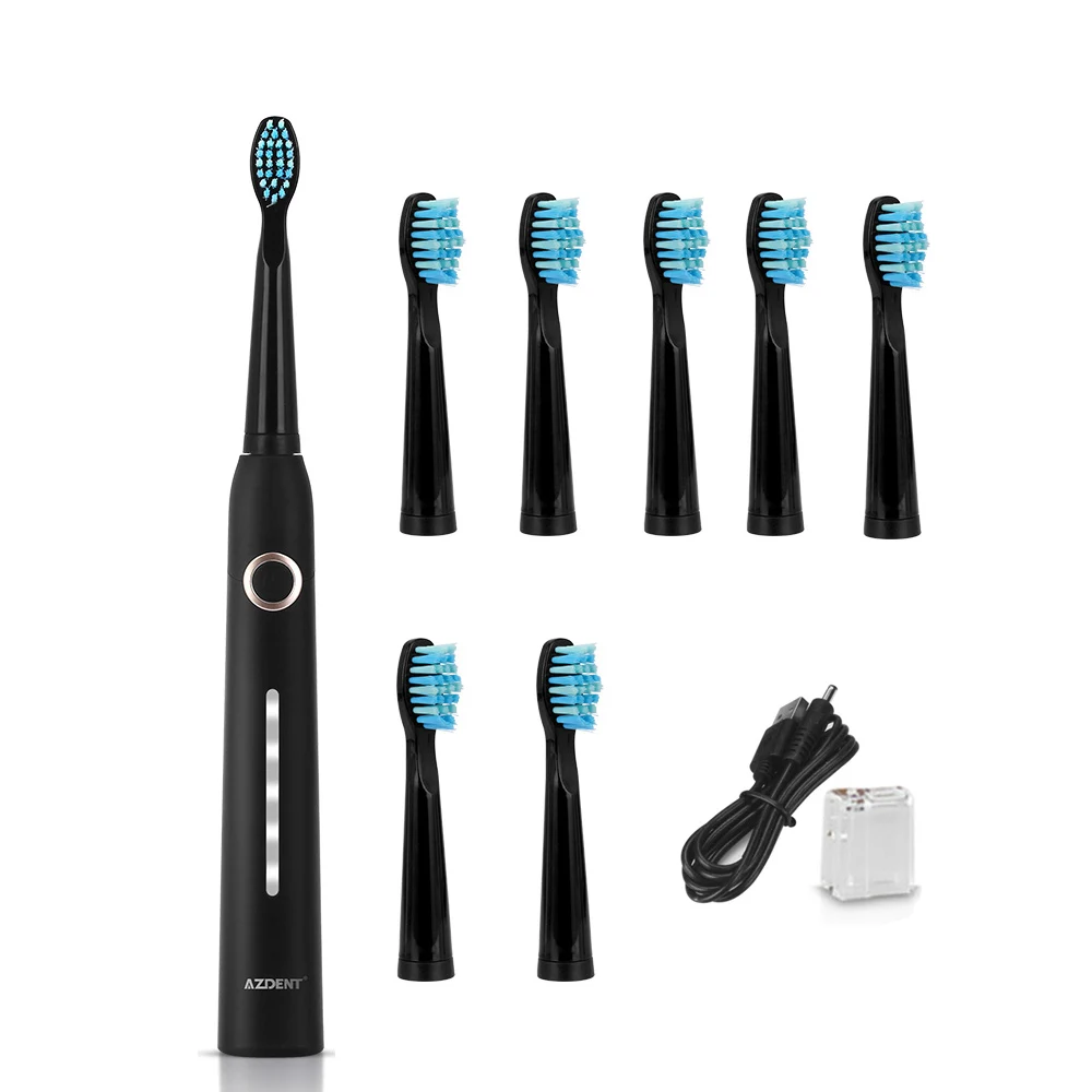 black set toothbrush Новинка, 8 головок, электрическая звуковая зубная щетка для взрослых с таймером, зубная щетка, usb зарядка, отбеливание зубов, звуковая зубная щетка, 5 режимов - Цвет: black set toothbrush