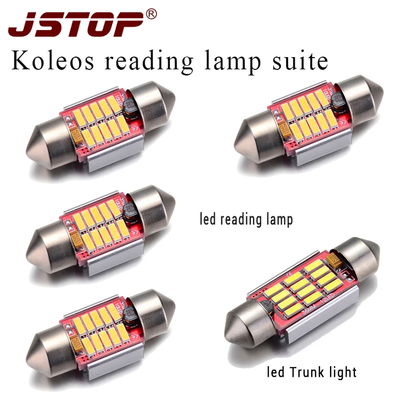 

Светодиодные лампы для чтения JSTOP, 5 шт./компл., Koleos, высокое качество, 31 мм, 36 мм, canbus, подсветка багажника 6000K, 12 В, лампы типа фестон C5W, лампы дл...