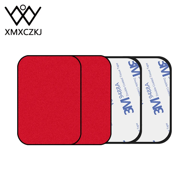 Red 4 Rectangle XMXCZKJ Высокое качество комплект металлических пластин для магнитный держатель телефона в автомобиль Замена металлической пластины с клеем - Цвет: Red 4 Rectangle