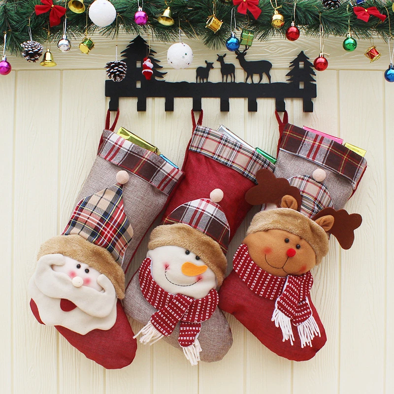

2018 Large Christmas stocking Candy Socks Gift For New Year Christmas Decorations For Home Decor Party Santa Claus Tree Gift Bag
