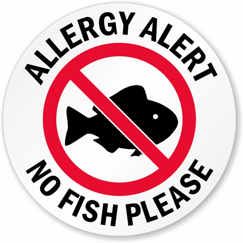 

Custom Allergy Alert No Fish Please Logo Sticker Self Adhesive Sticker Paper Waterproof Easy Remove Security Sticker Printer