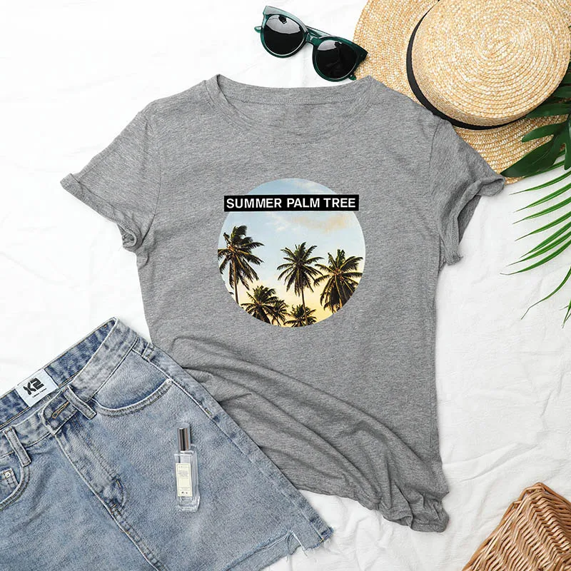 Женская футболка с коротким рукавом Повседневная хлопковая Футболка о вырезом и