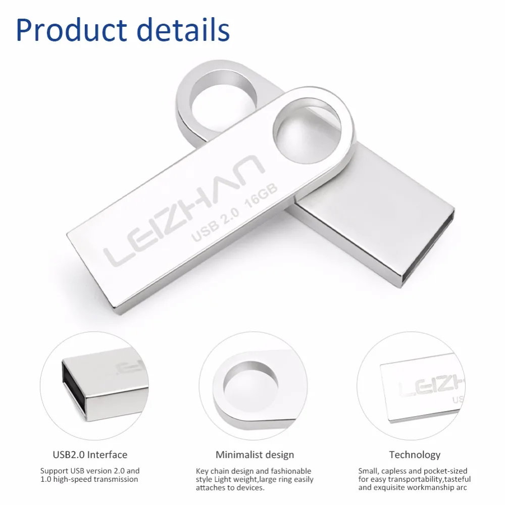 LEIZHAN металлическая USB карта памяти 64 ГБ 32 16 8 4 флеш накопитель usb флешка