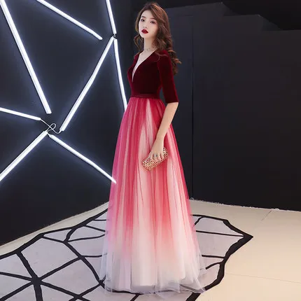 burgundy sleeves Платье для выпускного вечера А-линия vestido de festa тюлевые вечерние платья для выпускного вечера сексуальные длинные вечерние платья - Цвет: burgundy sleeves