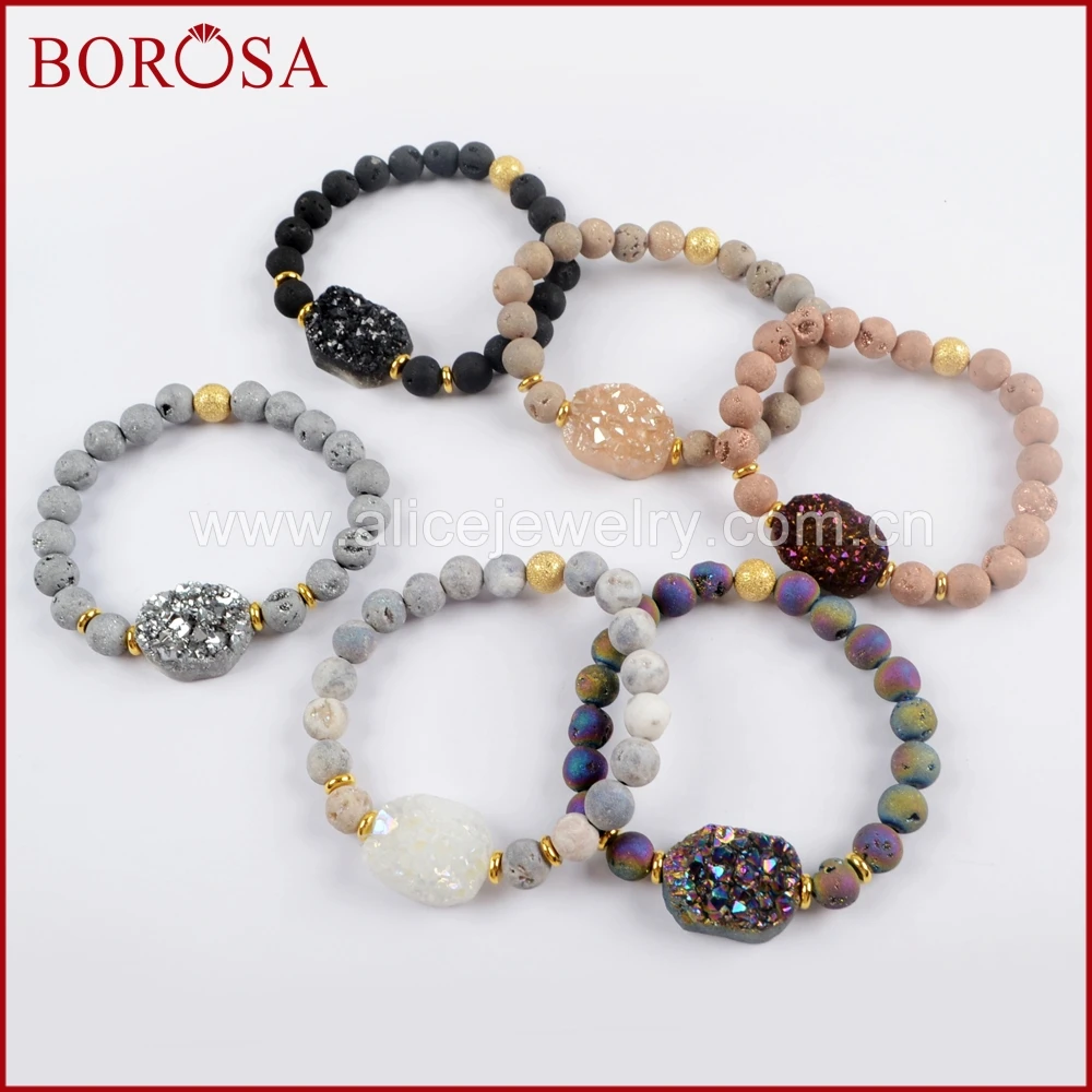 BOROSA 5/6 шт. 2019 Новое поступление титановый Радужный Drusy с 8 мм друзные бусины
