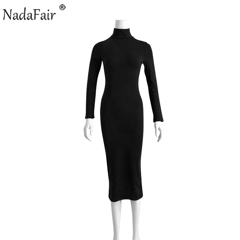 Nadafair Водолазка с длинным рукавом облегающее сексуальное миди платье Vestidos