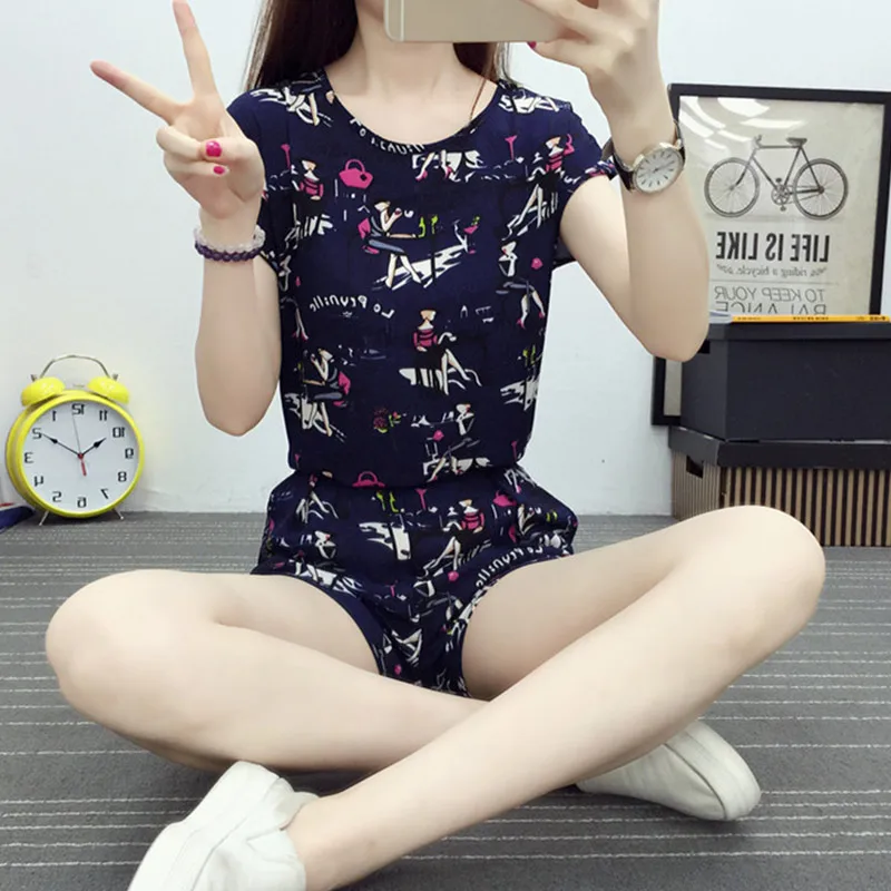 2 шт./компл. летний костюм с короткими рукавами Топы Шорты свободного кроя круглым