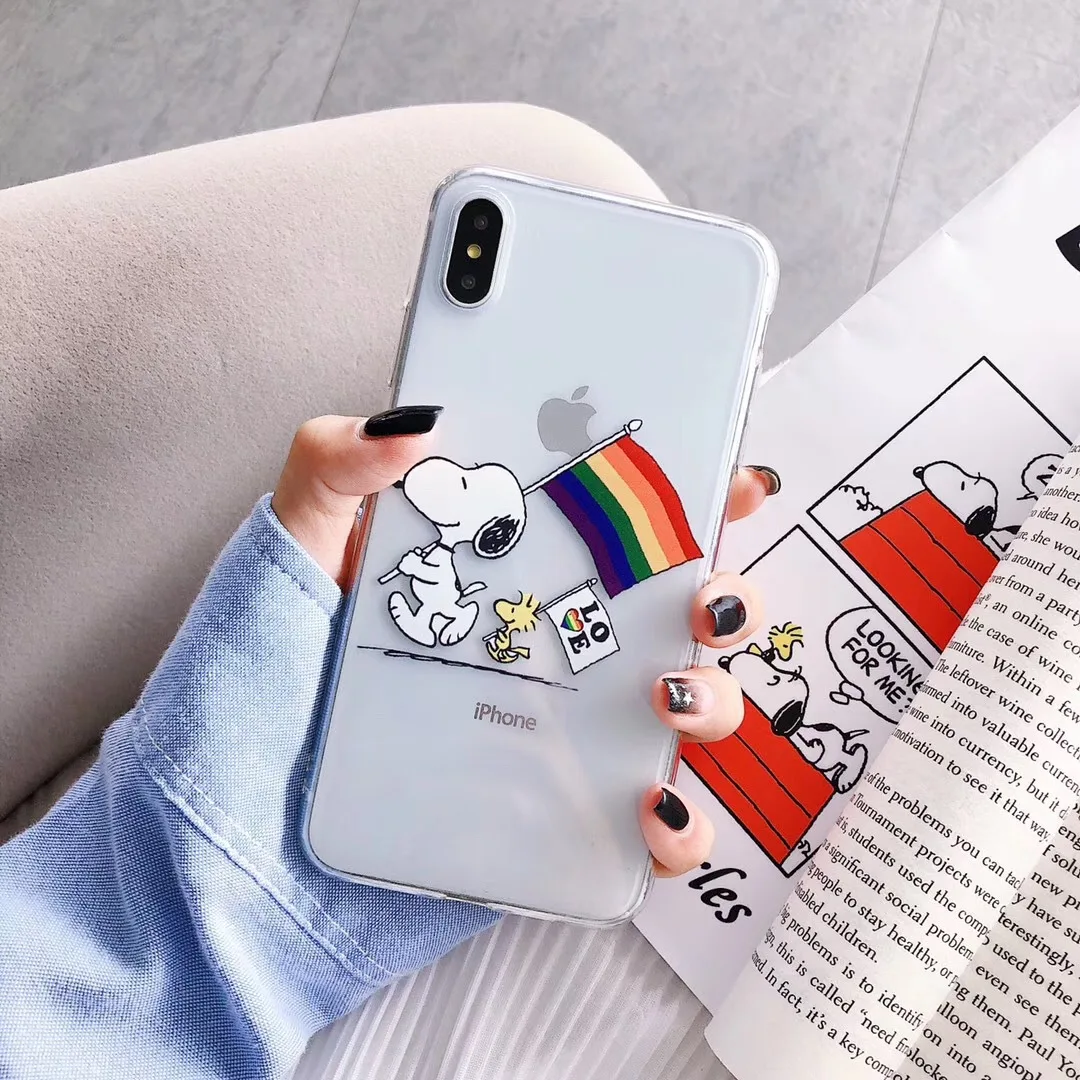 Прозрачные милые Мультяшные разрисованные Чехлы для телефона Snoopy iphone 6 6s 7 8 plus X XR