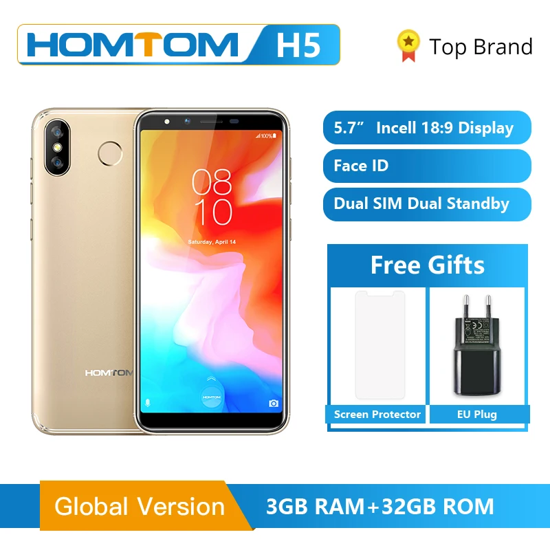 HOMTOM H5 3 ГБ 32 ГБ мобильный телефон 3300 мАч Быстрая зарядка Android 8,1 5," Лицо ID 13 МП камера MT6739 Четырехъядерный 4G FDD-LTE смартфон