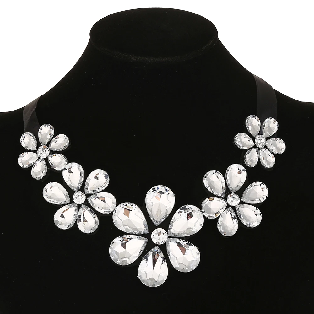 Новый дизайн элегантного украшения - большой кристаллический цветок камелии на ленте для женщин - ожерелье-чокер XY-N116.