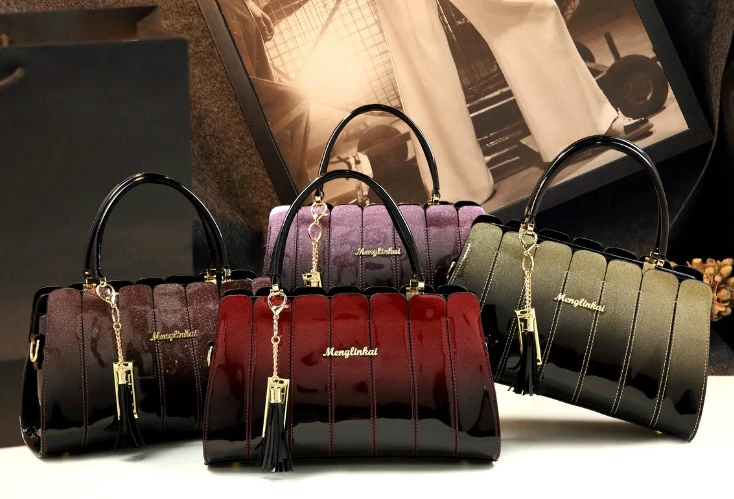 

ICEV new simple top handle bag ladies office work clutch patent leather shoulder bag patchwork stripe female tote famous brands