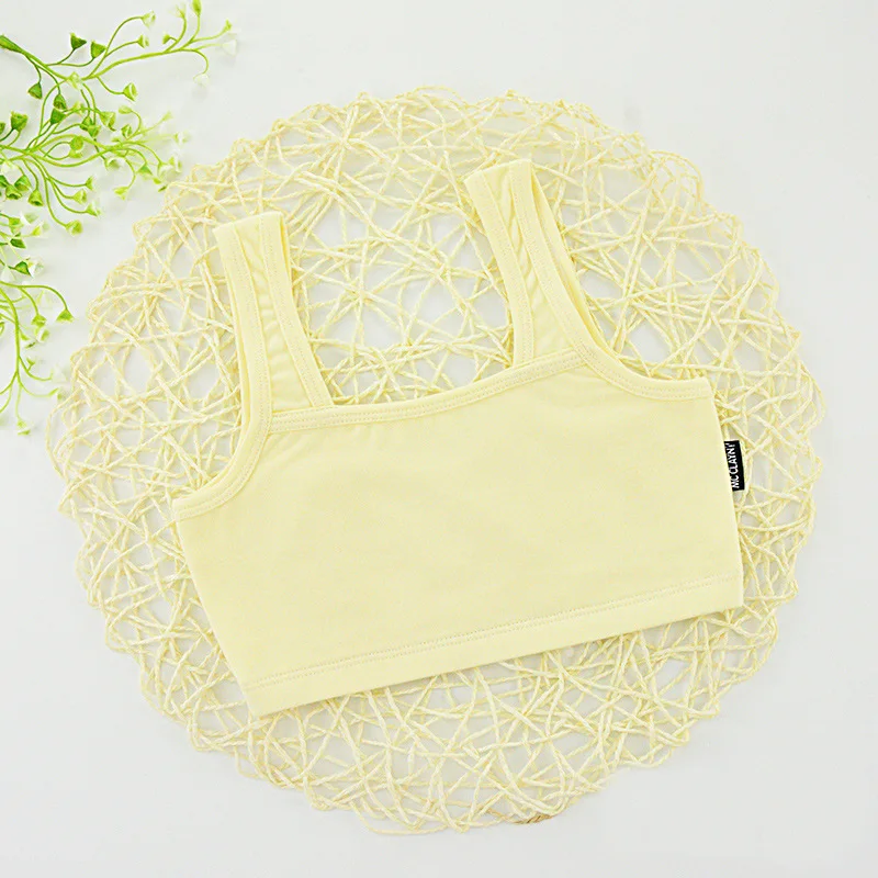 light yellow Летний хлопковый жилет на бретельках для девочек; детское нижнее белье; цветная детская майка; трусы для школьников; От 4 до 14 лет; топ на бретельках для детей-подростков - Цвет: light yellow