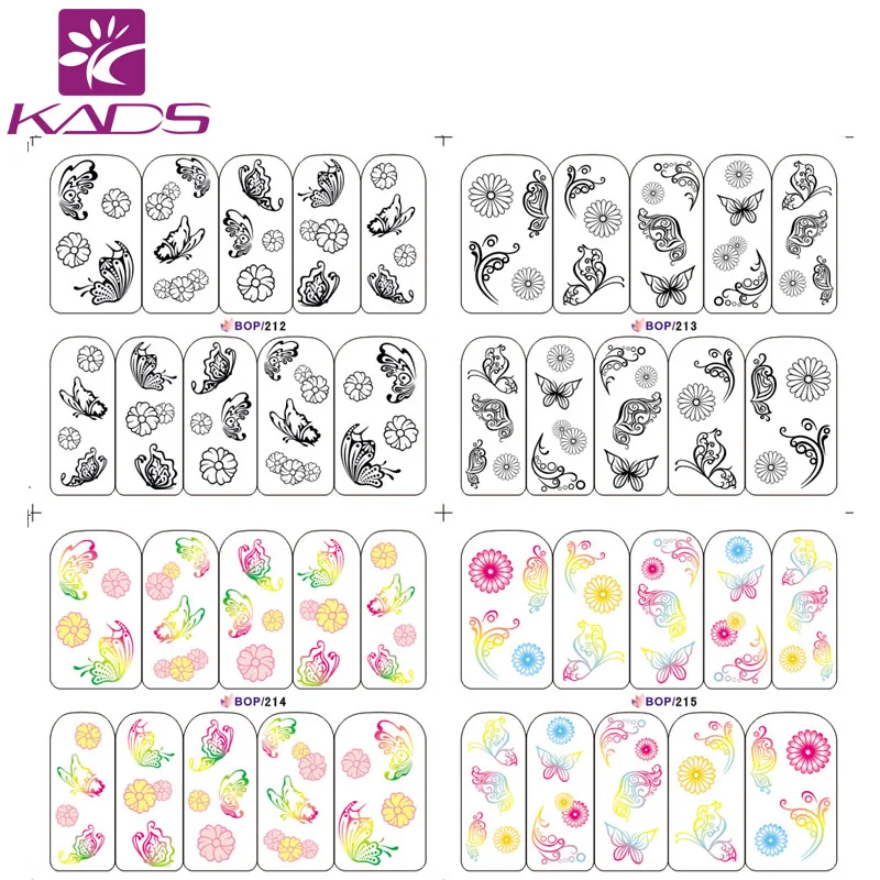 БОЛЬШОЙ BOP212 215/Set (4 лист В 1) Воды наклейка Ногтей Наклейки красочные бабочки