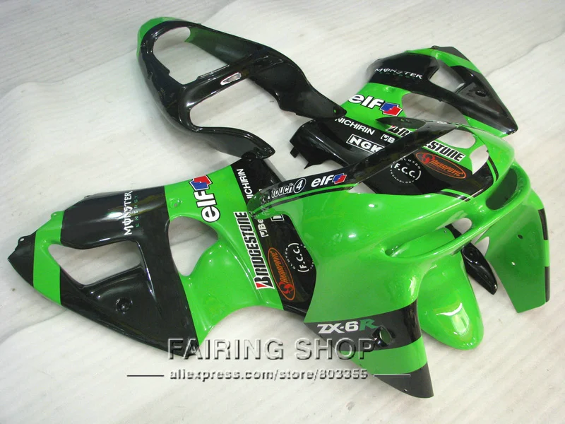 

Зеленый Обтекатели на кузов Наборы для Kawasaki ZX6R 636 1998 1999 98 99 ZX-6R обтекателей 7 подарки S02