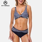 Attraco Женский комплект бикини в полоску, Одноцветный купальник на бретельках, регулируемый купальник с перекрестными ремешками, купальный костюм с подкладкой, пляжная одежда на лето