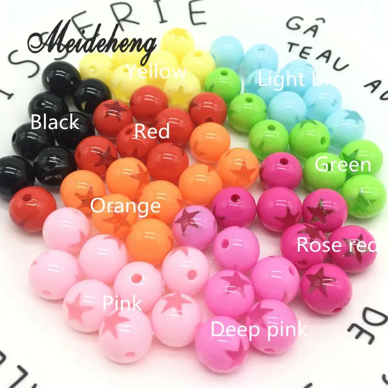

Acrylic Transparent Solid Candy colorful Beads Child Handmade For Jewelry Design pentagram Collocation Material Round DIY Beads