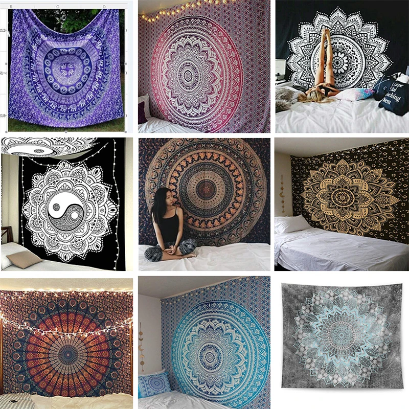 

Large 200x150cm Mandala Indian Tapestry Wall Hanging Bohemian Beach Mat Polyester Blanket Yoga Mat Home Bedroom Art Carpet