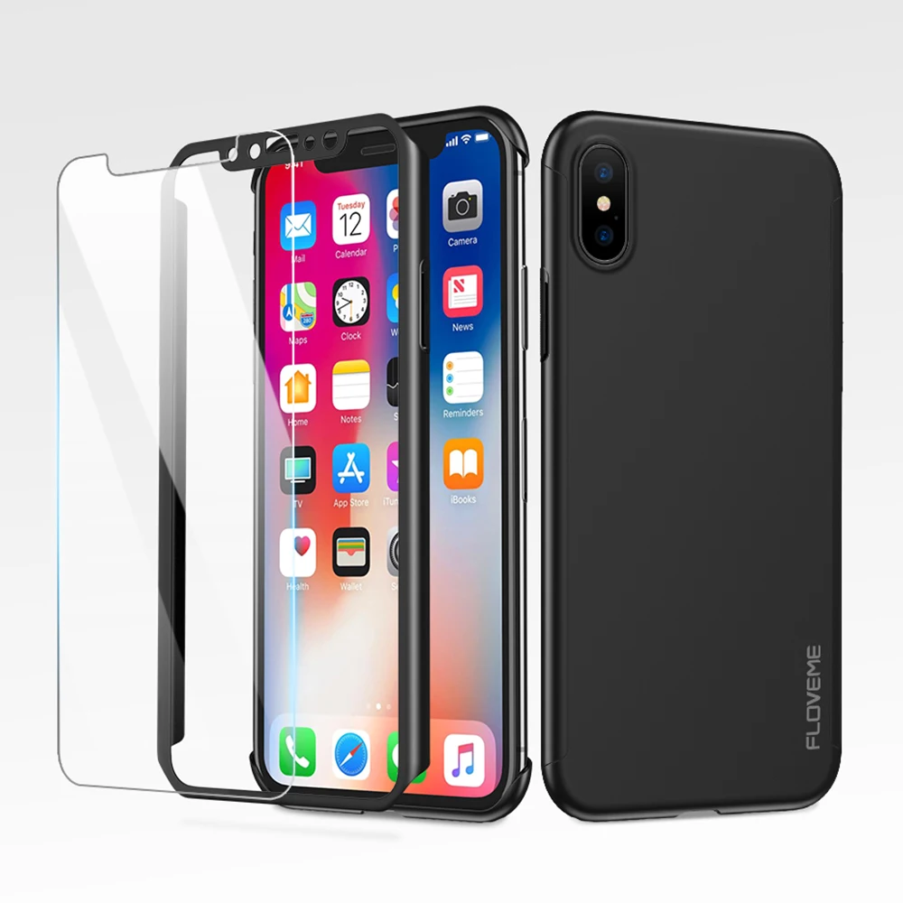 FLOVEME 360 полный защитный чехол для телефона iPhone Xr Xs Max 7 8 Plus ударопрочный Жесткий ПК 6