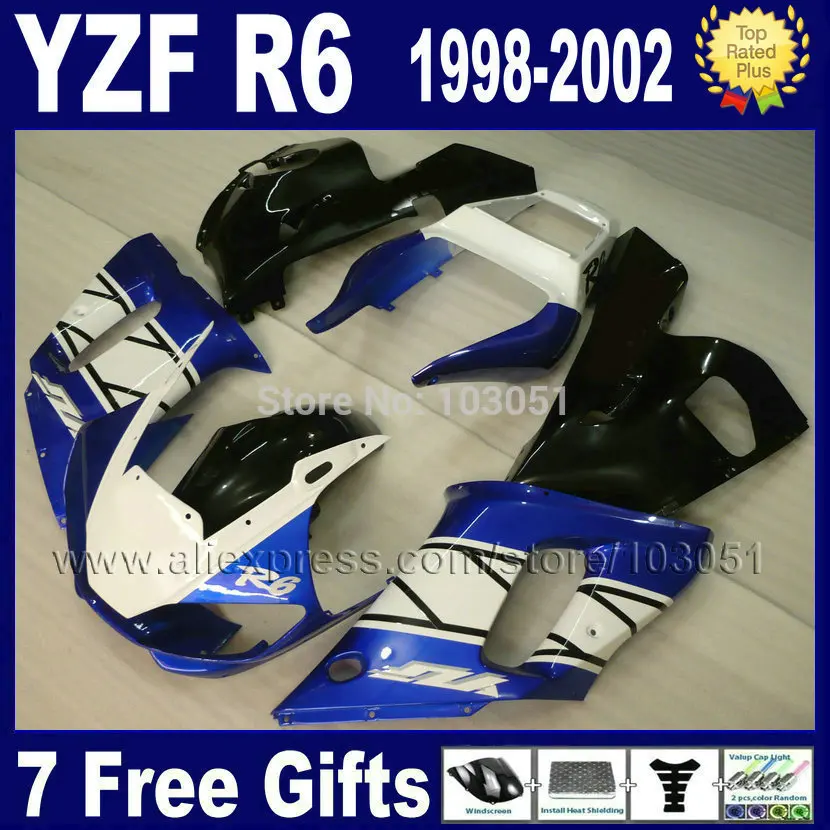 

Motorcycle fairing kit for YAMAHA YZF R6 1998 1999 2000 2002 blue white black R6 98 00 01 02 aftermarket Fairings