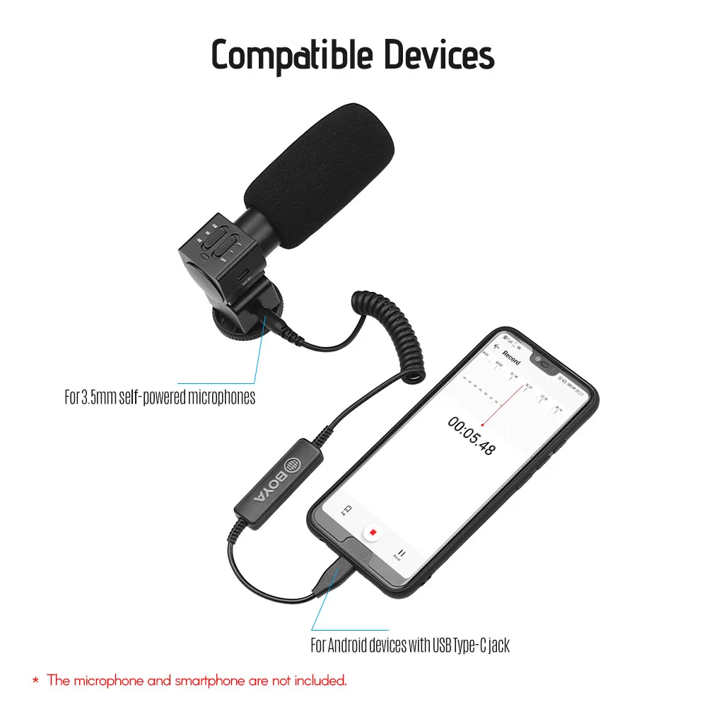 Аудиокабель BOYA для селфи микрофонов 3 5 мм с разъемом usb type C смартфонов аксессуары