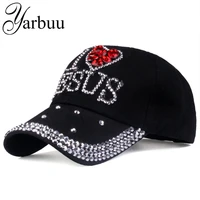 yarbuu baseball caps 2017 fashion high quality hat for women jesus letter adjustable cotton cap rhinestone denim cap hat