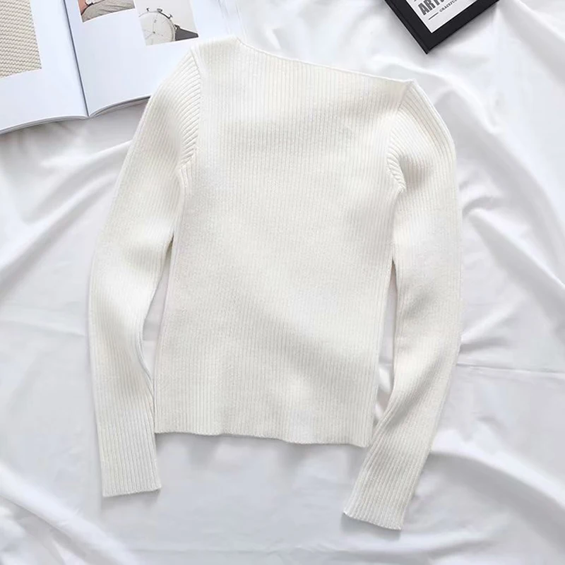 

Oblique Shoulder Women Sexy Long Sleeve Pullover Solid Sexy Sweater Off Shoulder Women Casual Skinny Top Sweater