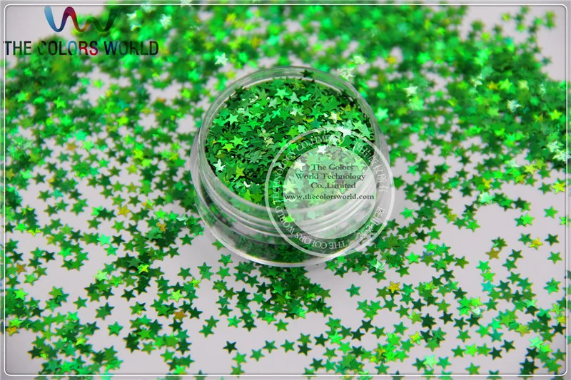 

LM-6 Size 3 mm laser holographic Green color Glitter paillette Stars shape spangles for Nail Art DIY supplies1pack=50g