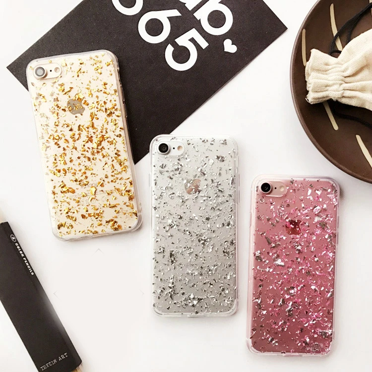 Роскошный 3D Блестящий сверкающий золотой лист Мягкий ТПУ чехол для iPhone 5S 6 6s 7 Plus