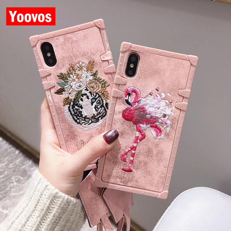 Yoovos новые вышитые телефона Чехлы для IPhone 6 7 8 чехол Plus X матовый ТПУ Мягкая обложка