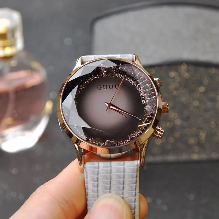 Модные Простые Роскошные Лидирующий бренд GUOU Кварцевые часы Женские с кожаным