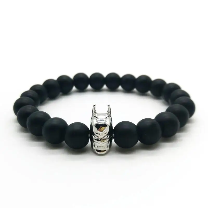New Brand Cute Bear Fashion Roman Knight Batman Bracelet 8mm Black Matte Stone Beads Men And Women Charms Jewelry | Украшения и