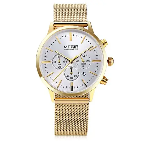MEGIRTop Брендовые женские часы, женские мужские модные спортивные часы, женские роскошные часы с хронографом и сетчатым стальным ремешком, наручные часы, Reloj Mujer - Цвет: gold women