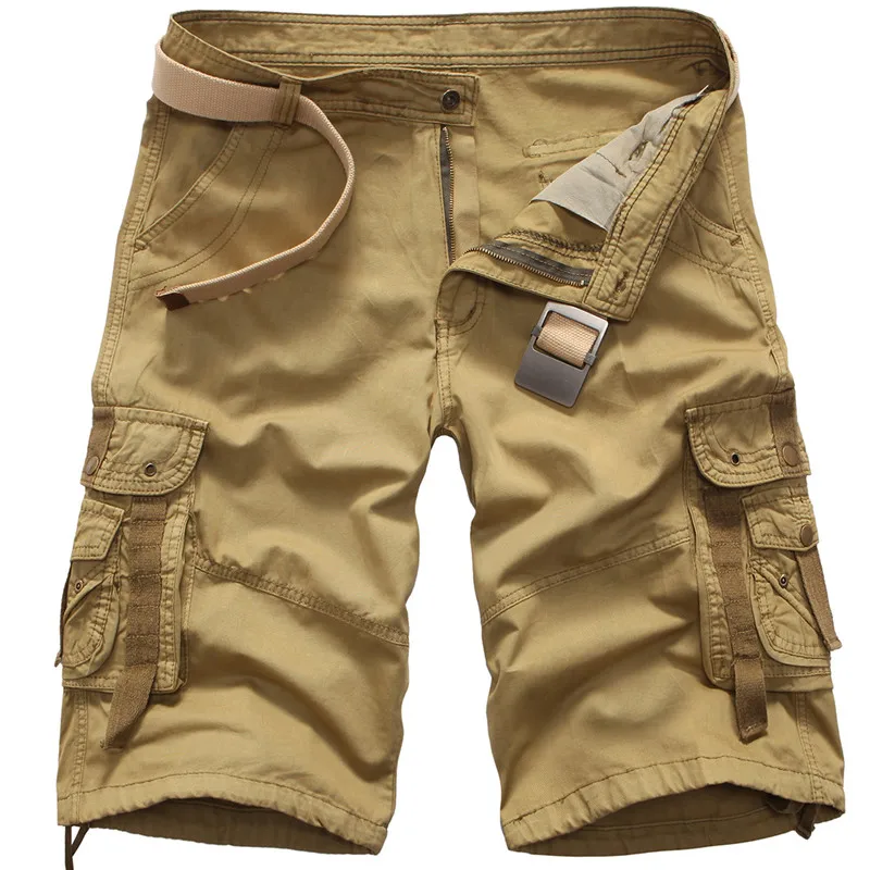 2018 Men's Multi Pocket Military Zipper Cargo Short Hot Sale breeches Male Summer Army Green Khaki Men Camo Shorts | Мужская одежда