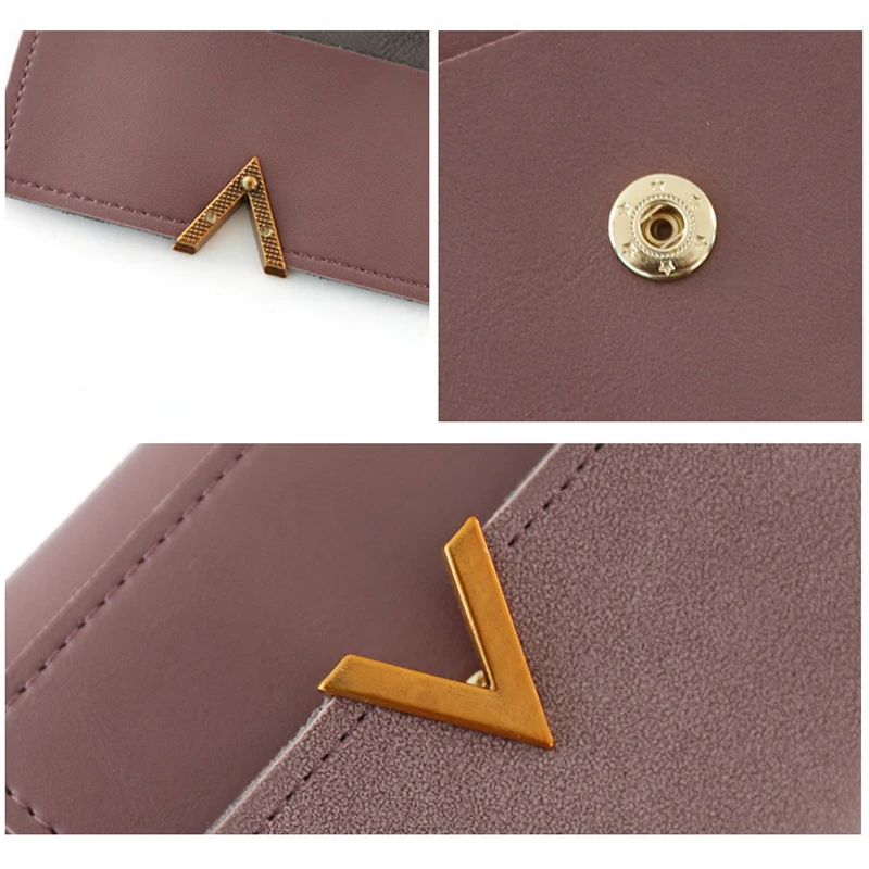 

womens wallets and purses short splicing metal V-shaped decorative matte retro 3 fold small wallet student ladies new wallets