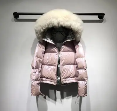 pink coat white fur Зимнее пальто из натурального меха енота, Женская Толстая теплая пуховая парка с капюшоном, женский пуховик на белом утином пуху, водонепроницаемая Свободная куртка - Цвет: pink coat white fur