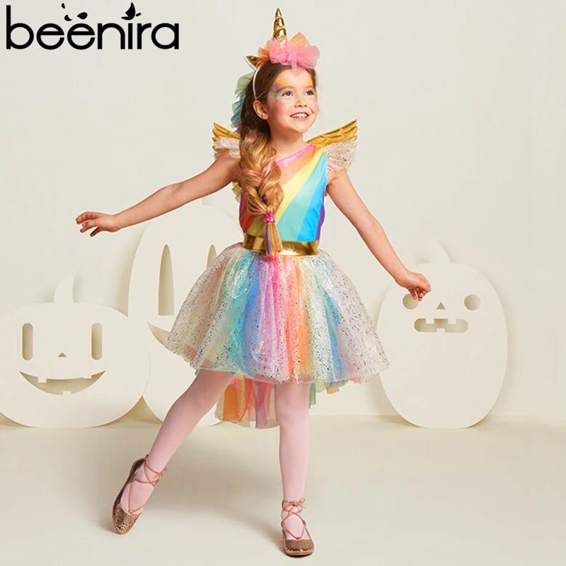 Beenira/нарядное платье для девочек Сетчатое Радужное принцессы детское