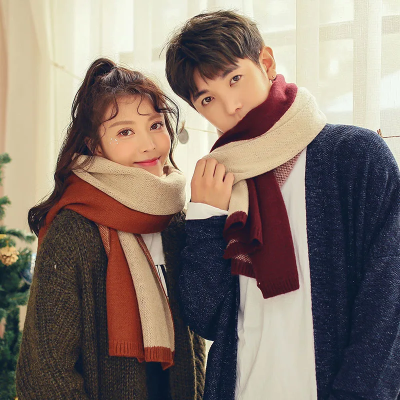 VOHIO 190*50cm couples Beige gold scarf male Korean Winter Scarf all-match simple student color knit young long winter 2017 NEW