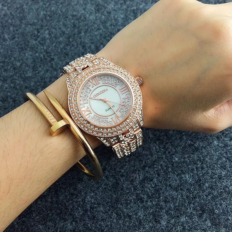 Reloj mujer CONTENA блестящие полностью бриллиантовые часы Роскошные Стразы-браслет женские часы модные женские часы saat