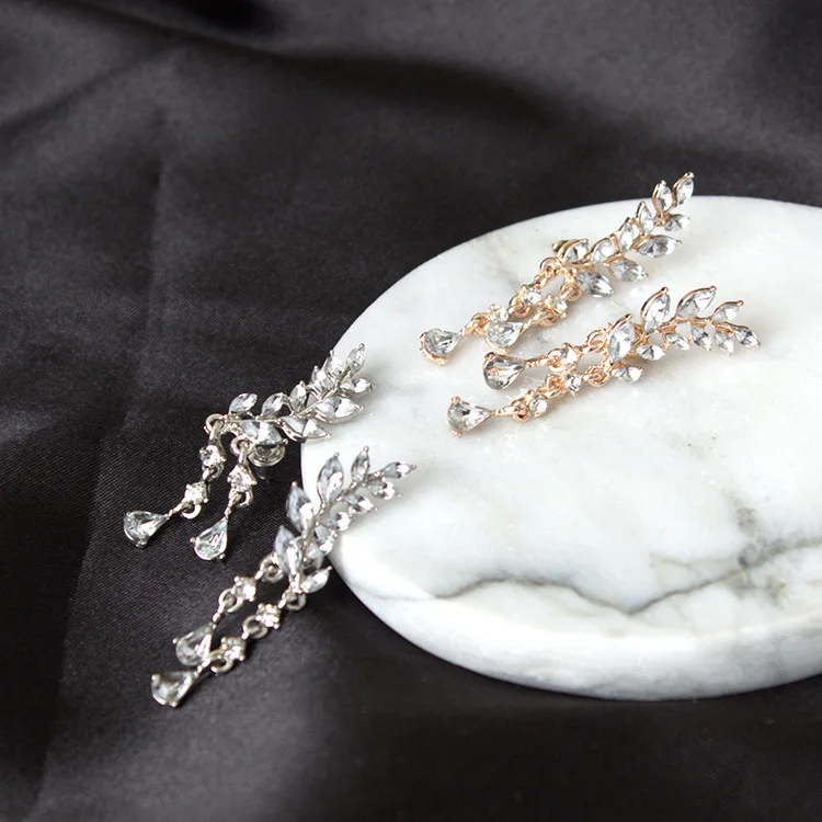 Женские серьги из циркония с листьями ювелирные изделия сплава оптовая продажа